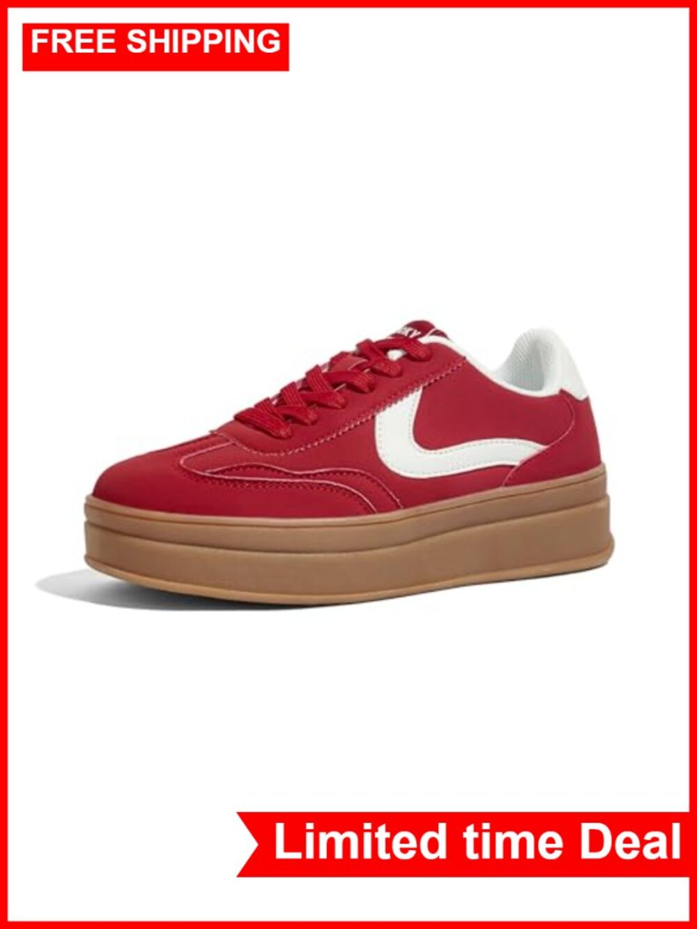 Platform Fashion Sneakers Faux PU Leather Suede Lace Up Retro Casual Walking